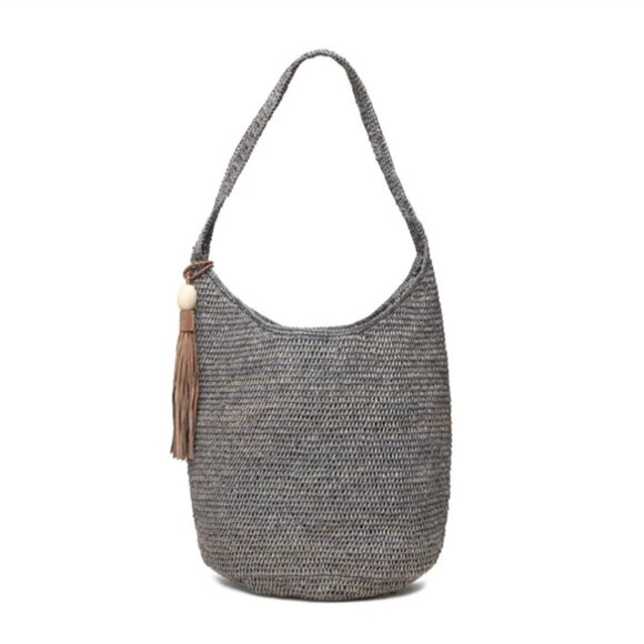 NWT Mar Y Sol Dove Gray Augusta Woven Raffia Shoulder Bag Tote Beach Bag - Picture 8 of 8